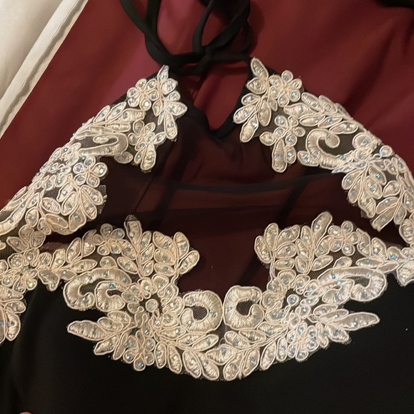 Backless Party Dress- Black with white bedazzled Design Lace bottom - Picture 7 of 10